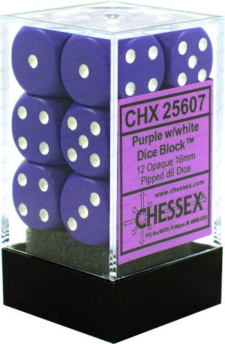 Picture of the Dice: 12 Purple w/white Opaque 16mm D6 Dice Block (12) - CHX25607