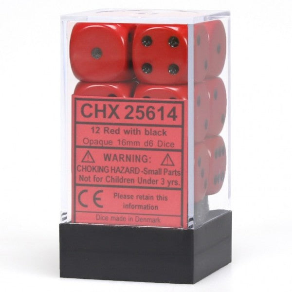 Picture of the Dice: Opaque Red / Black 12 Dice Set 16mm D6 - CHX25614