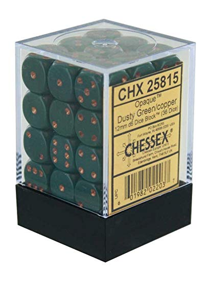 Picture of the Dice: 36 Dusty Green /copper Opaque 12mm D6 Dice Block (12) - CHX25815