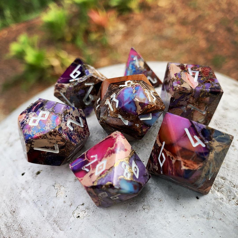 Gemstone Dice 7 Piece Set WS - Bronze Purple Imperial Jasper Trustone