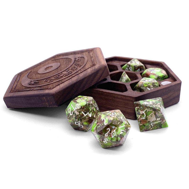 Gemstone Dice 7 Piece Set WS - Light Green Imperial Jasper Trustone