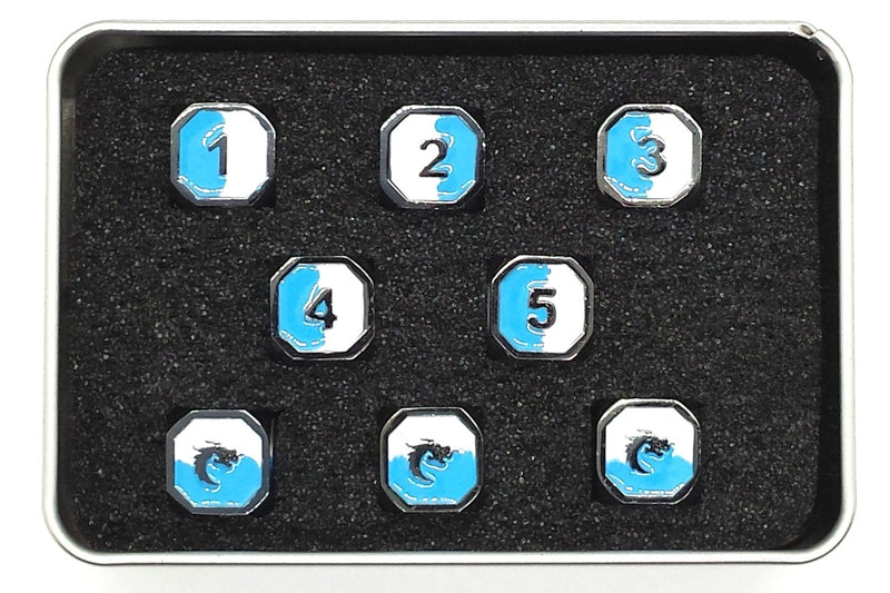 16mm D6 Metal Set (8-Piece): Blue & White w/ Black Nickel (OSDMTL-41)