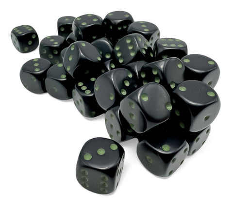 12mm D6 Dice Block (36) - Opaque Black/Green