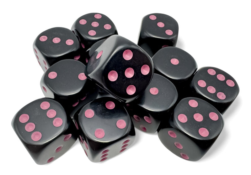 16mm D6 Dice Block (12) - - Opaque Black/Pink (CHX25648)