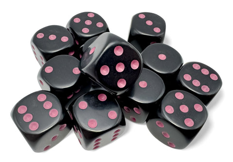 16mm D6 Dice Block (12) - Opaque Black/Pink