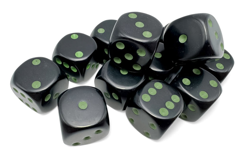 16mm D6 Dice Block (12) - - Opaque Black/Green (CHX25658)