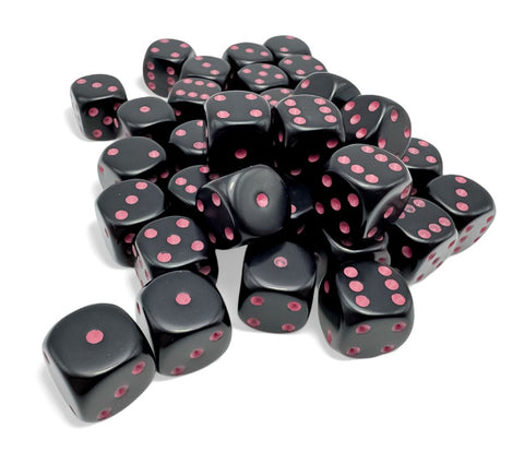12mm D6 Dice Block (36) - Opaque Black/Pink