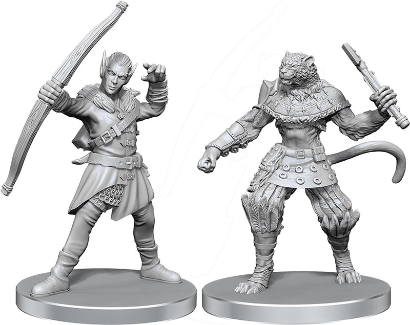 D&D Unpainted Minis: Elf Hunter & Catfolk Barbarian W26