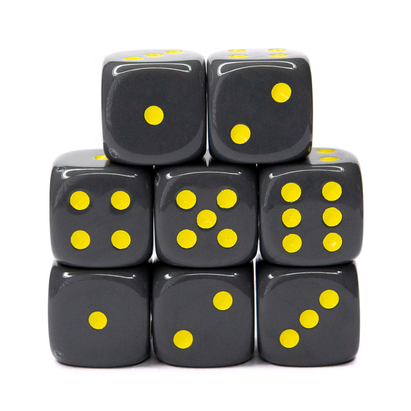 18mm D6 Dice Set (8) - Opaque Dark Gray w/ Yellow