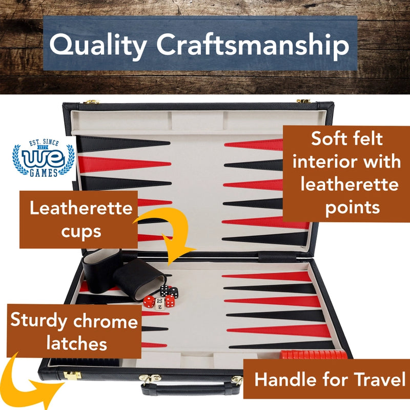Tan Map Style Leatherette Backgammon Set, 14.75 x 9.75 in.