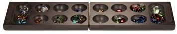 Folding Mancala Game - Dark Stained Wood & Glass Stones