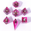 Hymgho 7pc RPG Dice Set: Captured Magic Hand Sanded Sharp Edge Resin - Beholder's Gaze Pink