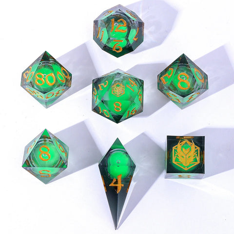 Hymgho 7pc RPG Dice Set: Glow in the Dark Green - Liquid Core
