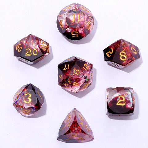 Hymgho 7pc RPG Dice Set: Captured Magic Luster Cut Resin Dice Set - Blood Crystal
