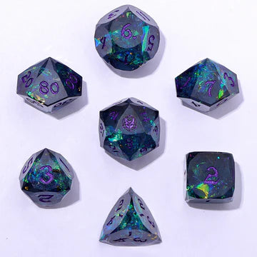 Hymgho 7pc RPG Dice Set: Starry Night Purple - Luster Cut Resin