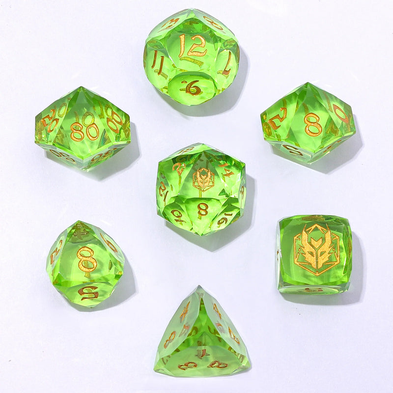 Hymgho 7pc RPG Dice Set: Lemon Green Luster Cut Resin