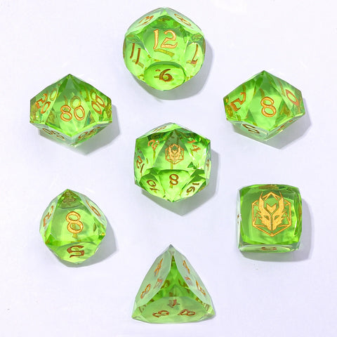 Hymgho 7pc RPG Dice Set: Lemon Green Luster Cut Resin