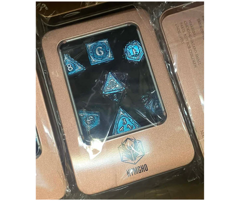 Hymgho Solid Metal Sorcerer RPG Dice set - Chameleon Blue w/ Silver