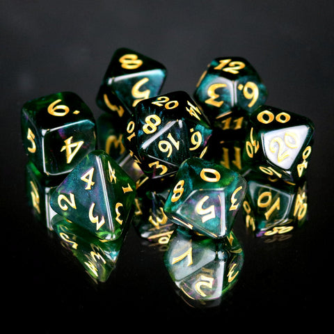 RPG Dice Set (7) - Elessia Moonstone Farallon with Gold