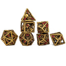 Hymgho Hollow Metal RPG Dice set - Skull's Grin Gold w/ Red