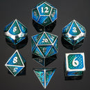 Hymgho Solid Metal Behemoth Dice set - Silver with Green and Blue
