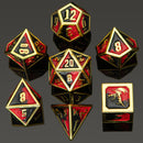 Hymgho Draconis Solid Metal Polyhedral Dice set - Gold with Red & Black