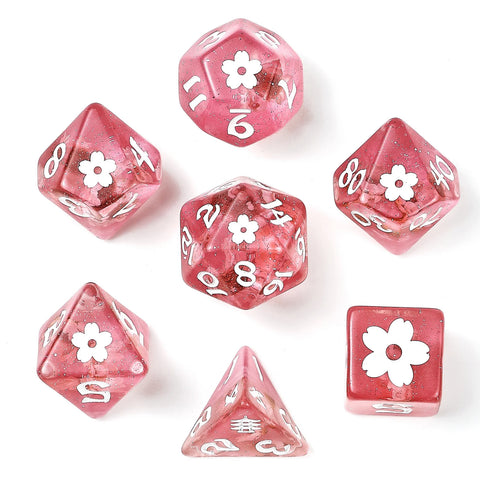Hymgho 8pc RPG Dice Set: Sakura Blossom Pink w/ White