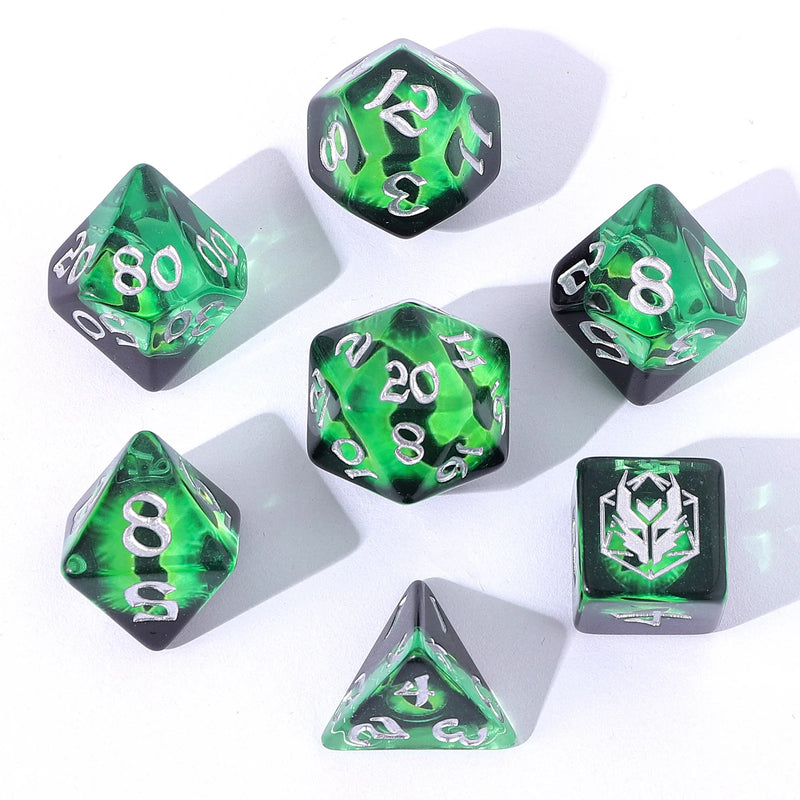 Hymgho 8pc RPG Dice Set: Dragon Eye Green