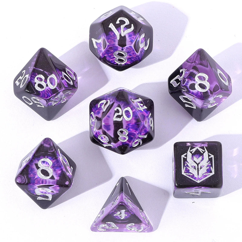 Hymgho 7pc RPG Dice Set: Dragon Eye Purple