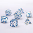 Hymgho Wizard Solid Metal Polyhedral Dice Set - Silver with Blue