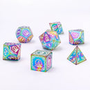 Hymgho Wizard Solid Metal Polyhedral Dice Set - Rainbow w/ White