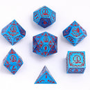 Hymgho Wizard Solid Metal Polyhedral Dice Set - Blue w/ Red
