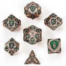 Hymgho Solid Metal Fighter Class RPG Dice Set - Copper w/ Green