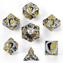 Hymgho Solid Metal Fighter Class RPG Dice Set - Silver w/ Yellow & Black