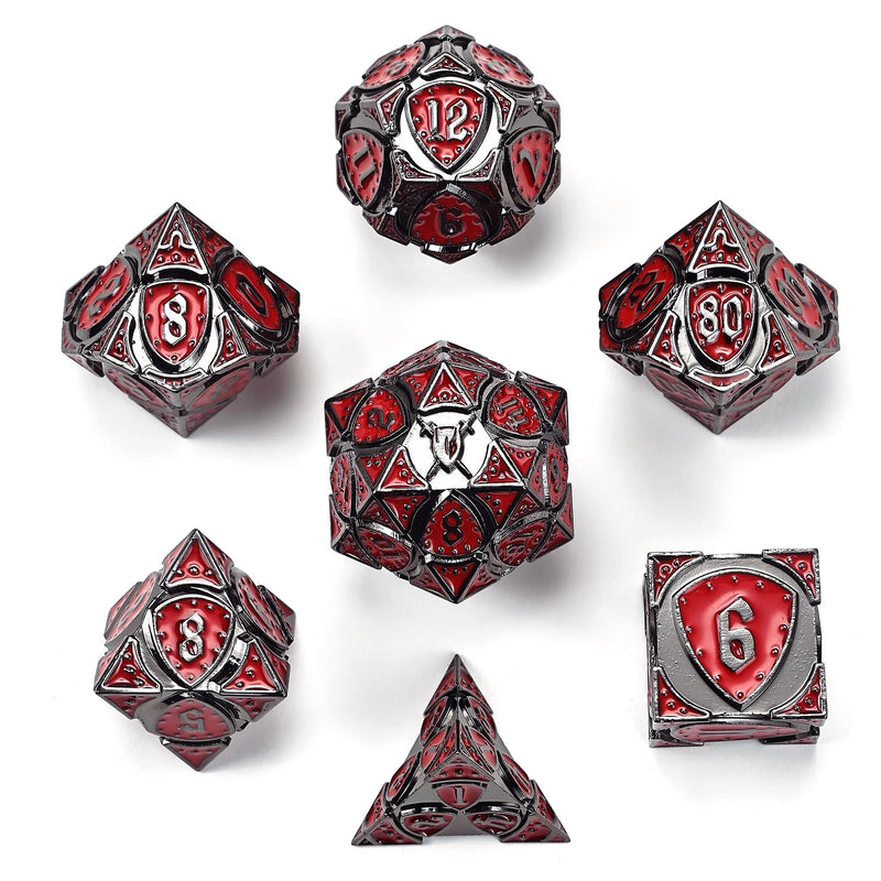 Hymgho Solid Metal Fighter Class RPG Dice Set - Gunmetal w/ Red