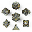 Hymgho Solid Metal Fighter RPG Dice Set - Ancient Silver w/Yellow Glitter
