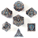 Hymgho Solid Metal Fighter Class RPG Dice Set Glitter - Copper w/ Blue Glitter