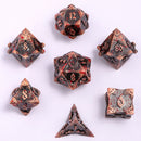 Hymgho Solid Metal Paladin Class RPG Dice Set Glitter - Ancient Copper w/ Blood Splatter