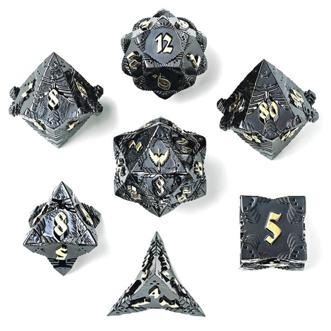 Hymgho Solid Metal Paladin Class RPG Dice Set - Gunmetal w/ Gold