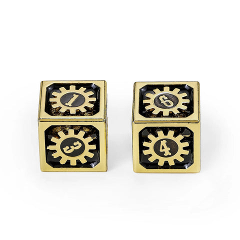 Hymgho Cogcraft Fidget 2x D6 - Chrono Engine - Tarnished Gold