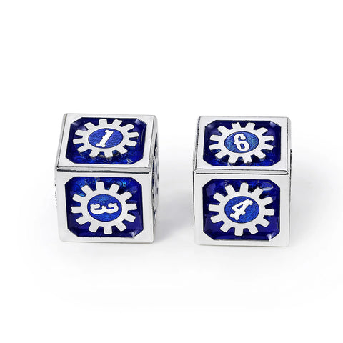 Hymgho Cogcraft Fidget 2x D6 - Tesla - Blue/Silver