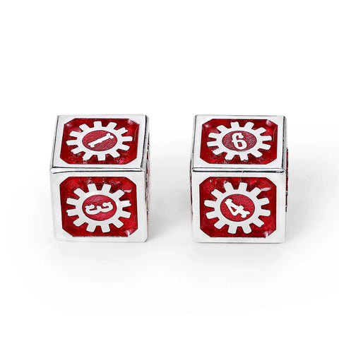 Hymgho Cogcraft Fidget 2x D6 - Vernmillion - Red/Silver