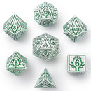 Hymgho Solid Metal Druid RPG Dice set - White w/Green