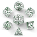 Hymgho Solid Metal Bard RPG Dice Set - White w/Green