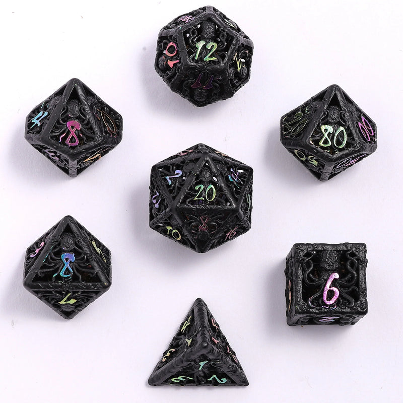 Hymgho Hollow Metal RPG Dice set - Illithids Mind Cage - Black w/ Chromatic
