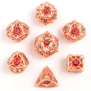 Hymgho Hollow Metal RPG Dice set - Rose Gold w/Red