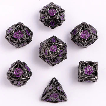 Hymgho Hollow Metal RPG Dice set - Rose Gunmetal w/Purple