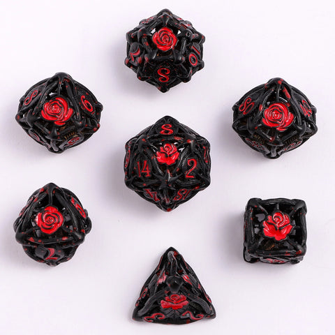 Hymgho Hollow Metal RPG Dice set - Rose Black w/Blood Splatter (Copy)
