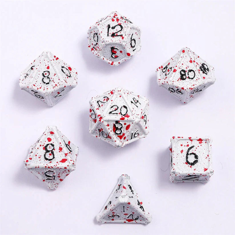 Hymgho Bone Collector Solid Metal Dice Set - White w/ Blood Splatters