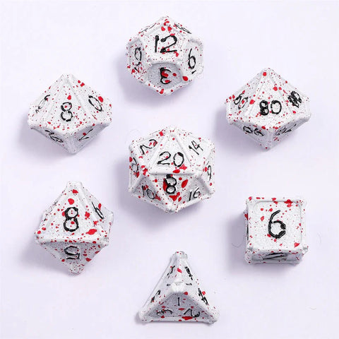 Hymgho Bone Collector Solid Metal Dice Set - White w/ Blood Splatters